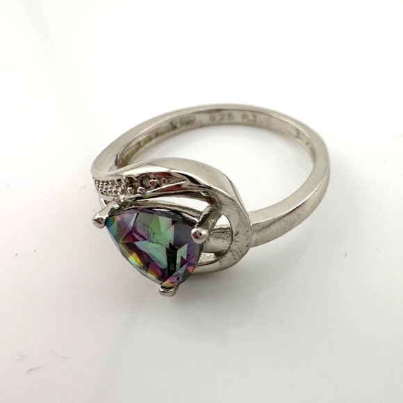 Trillion Cut Mystic Topaz Ring Size 7 - Sterling - Picture 3 of 16